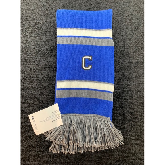 Holloway Accessories - Holloway‎ Comeback Scarf Royal Blue Gray White Stripe Letter C Rib Knit Fringe